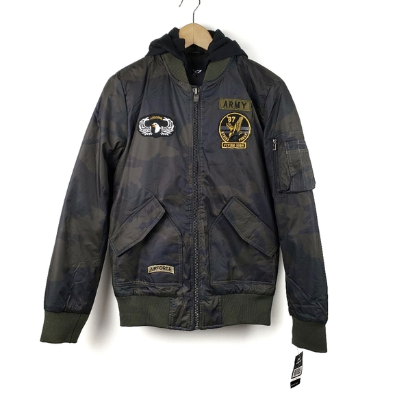XRAY Jeans Olive Camo Embellished Flight Jacket - Picture 3 of 9